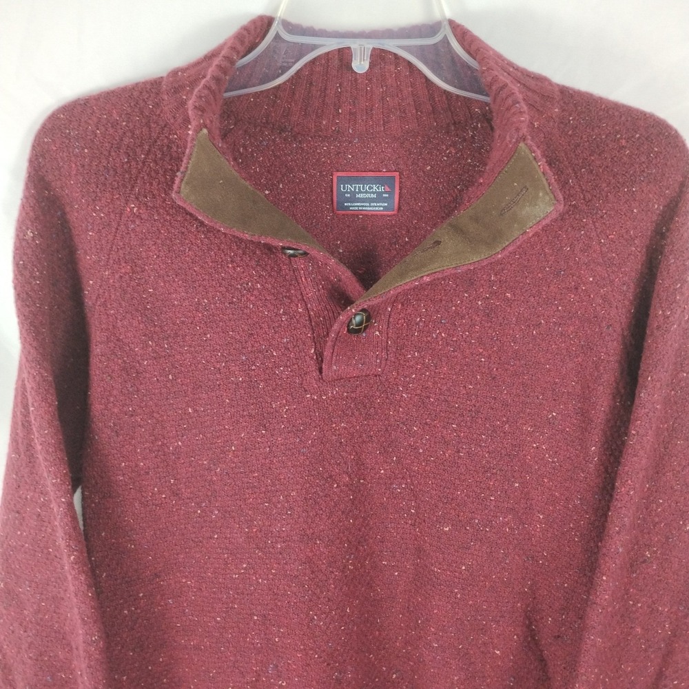 UNTUCKit Gordonne Lambswool Sweater Men's Medium M Henley Maroon Regular Donegal - Picture 5 of 13